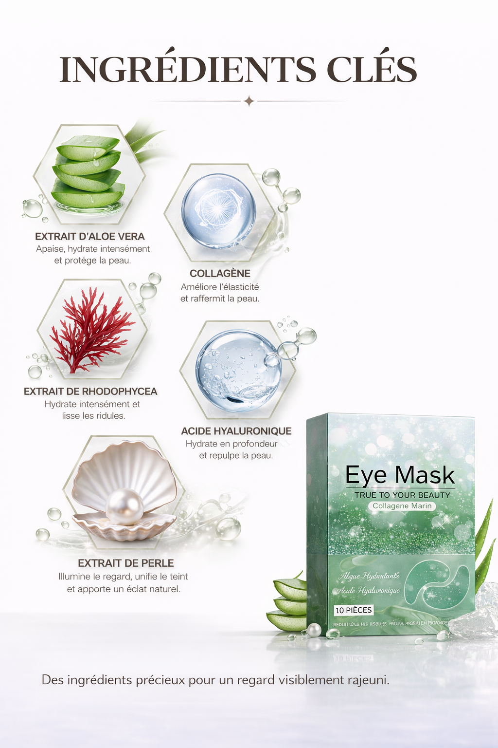 Patchs Gel Aloe Vera Contour des Yeux Anti Cernes, Poches et Anti-Âge