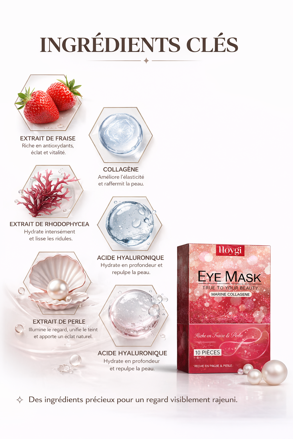 Patchs Gel Fraise Contour des Yeux, Anti Cernes, Poches et Ridules