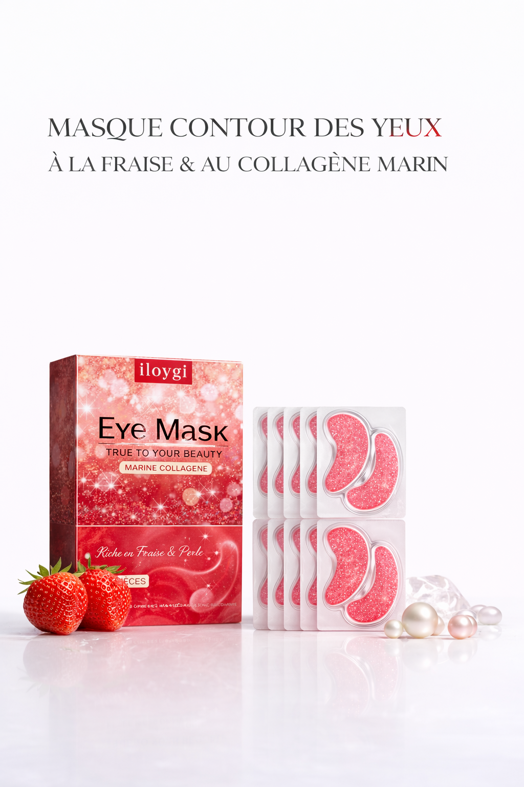 Patchs Gel Fraise Contour des Yeux, Anti Cernes, Poches et Ridules